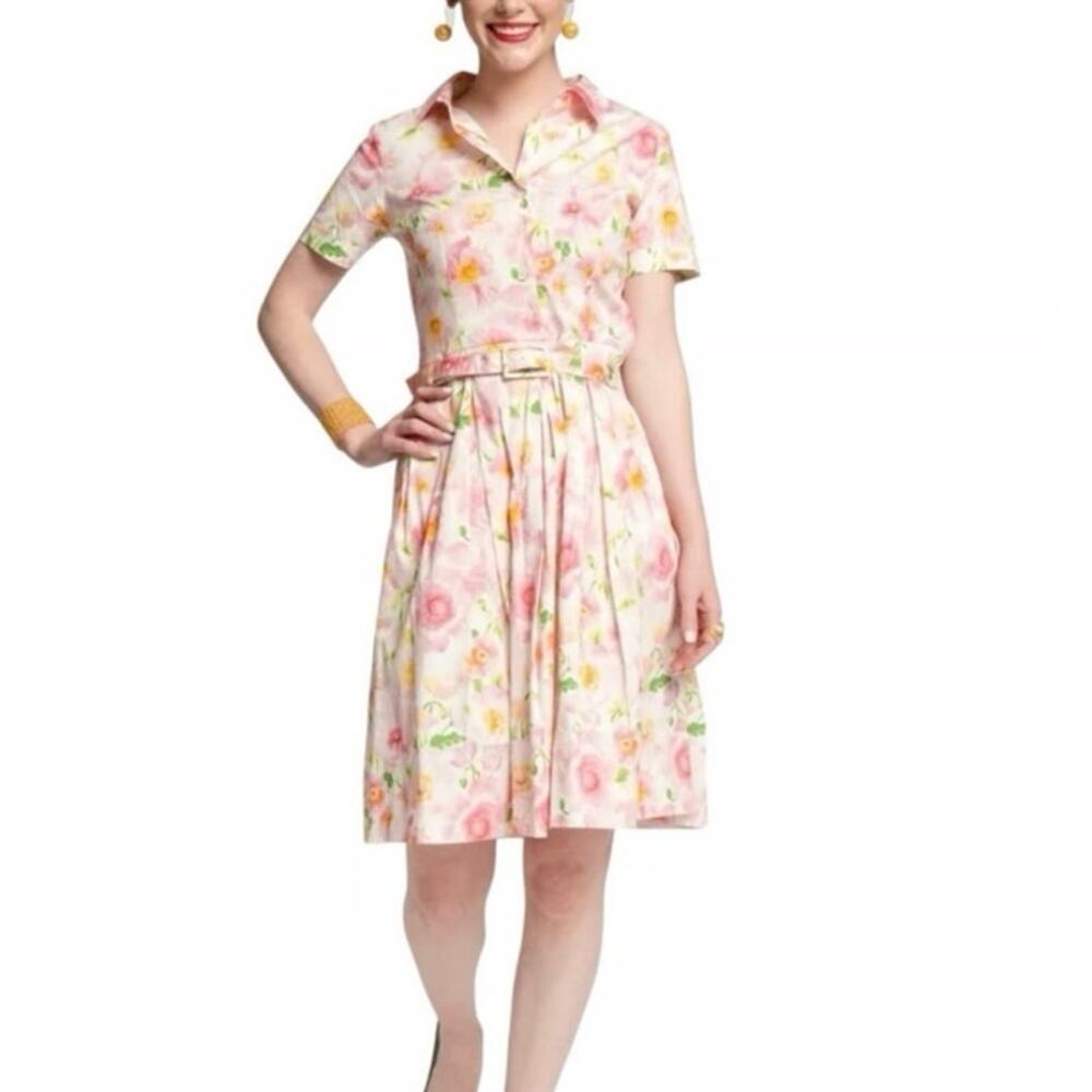 Frances Valentine Isabella Floral Shirt Dress M Pink Short Sleeve Flower